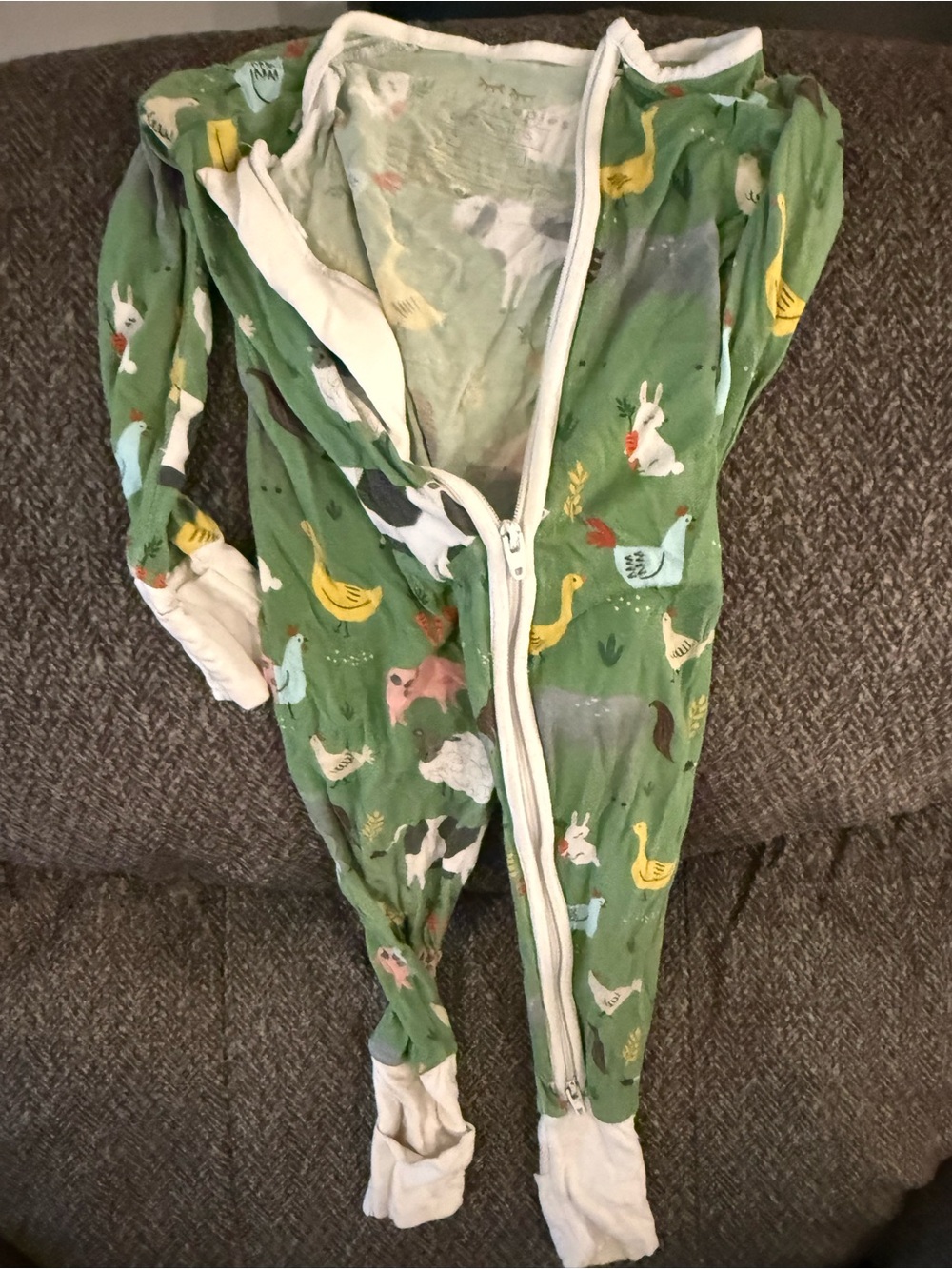 Little Sleepies Green Farm Animal Zip Footie Pajamas